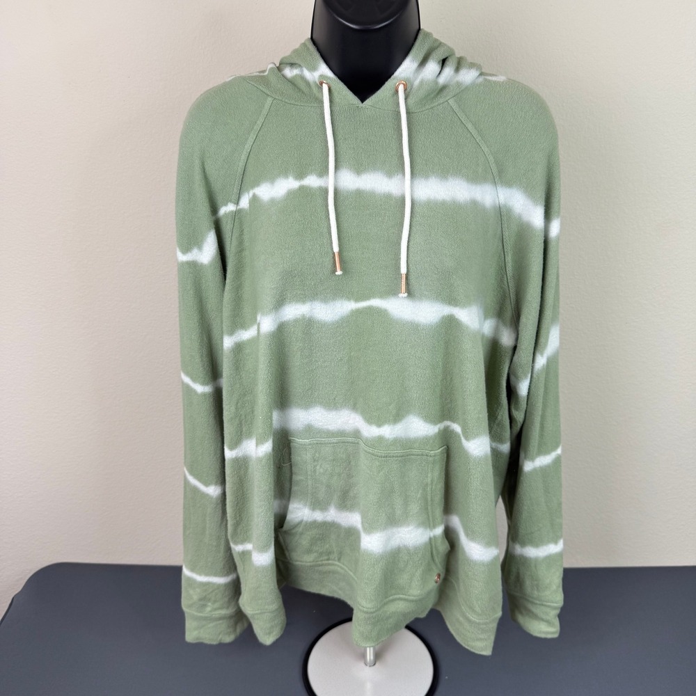 Volcom Hoodie Womens XL Lived In Lounge Sage Green Tie Dye Stripe Pullover